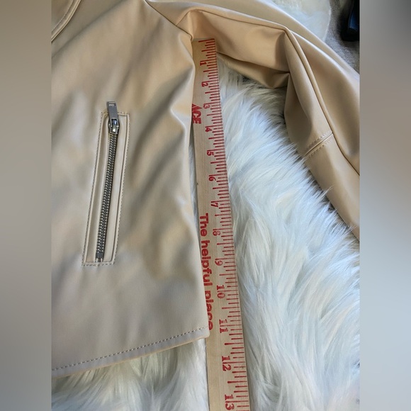 Women's Cream Faux Leather Biker Jacket - Picture 11 of 12